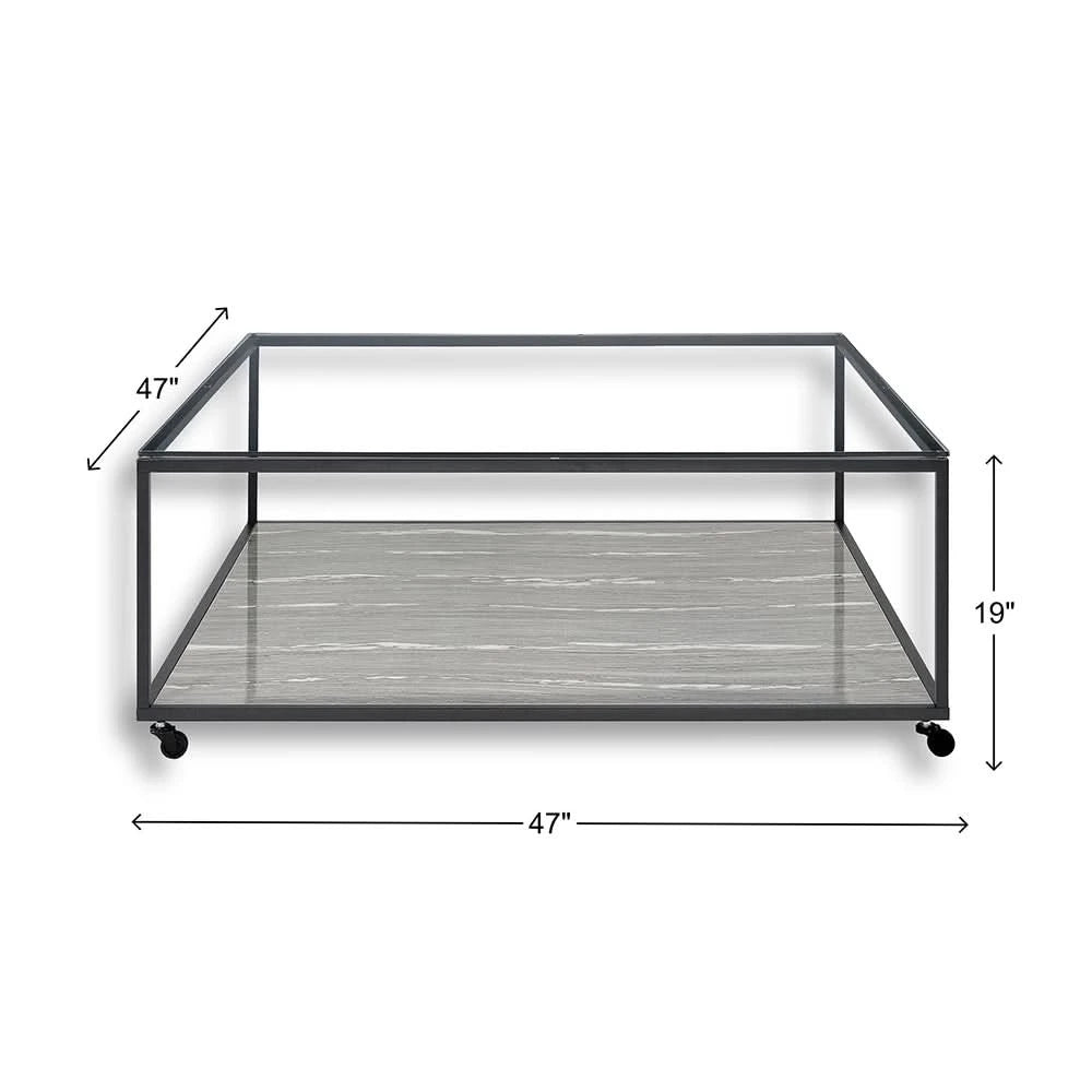 Yasmin Grey Contemporary 3PC Cocktail Table Set with Glass Top and Shelf