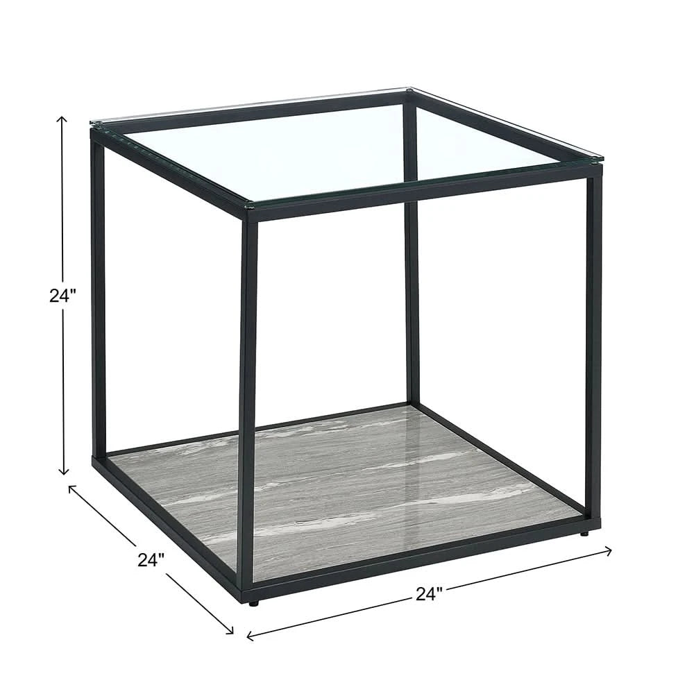 Yasmin Grey Contemporary 3PC Cocktail Table Set with Glass Top and Shelf