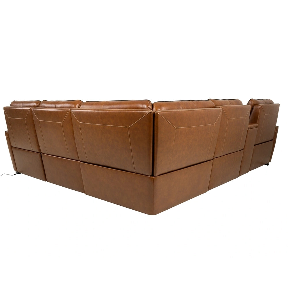 Moto Motion Zeppelin Honey Leather 7 Piece Power Reclining Sectional with Immersive Sound and Triple Power Motion