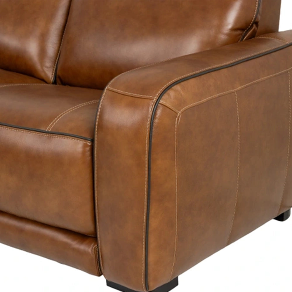 Moto Motion Zeppelin Honey Leather 7 Piece Power Reclining Sectional with Immersive Sound and Triple Power Motion