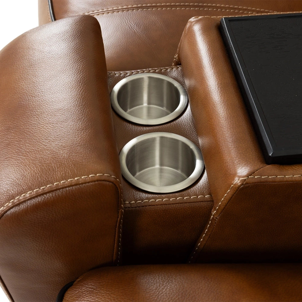 Moto Motion Zeppelin Honey Leather 7 Piece Power Reclining Sectional with Immersive Sound and Triple Power Motion