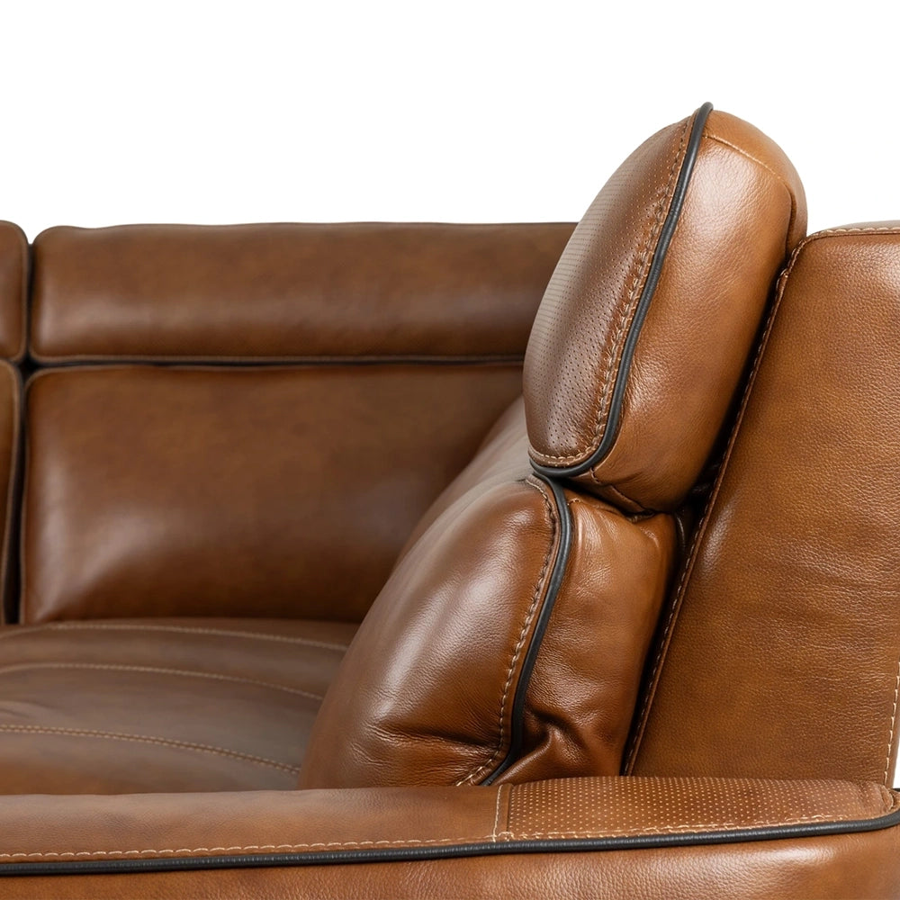Moto Motion Zeppelin Honey Leather 7 Piece Power Reclining Sectional with Immersive Sound and Triple Power Motion