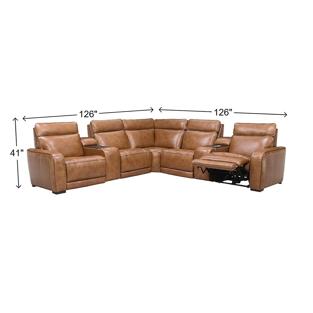 Moto Motion Zeppelin Honey Leather 7 Piece Power Reclining Sectional with Immersive Sound and Triple Power Motion