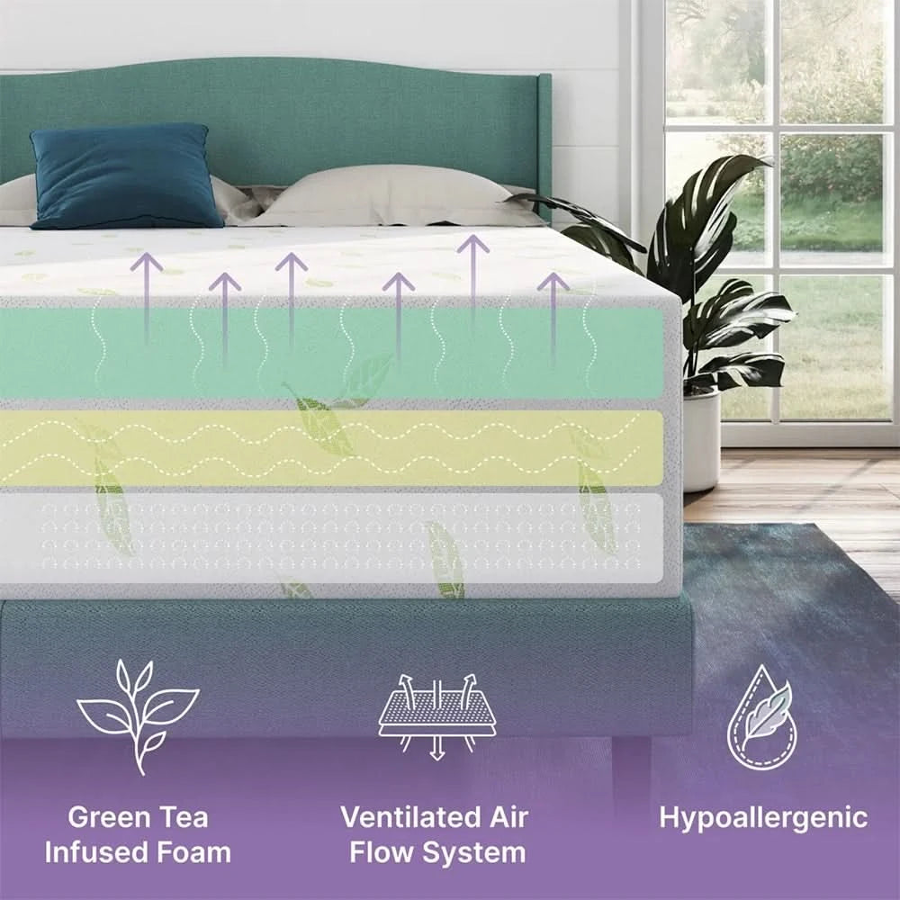ZZZOOM Green Tea Memory Foam Mattress Medium Feel with Cooling Comfort & Pressure Relief